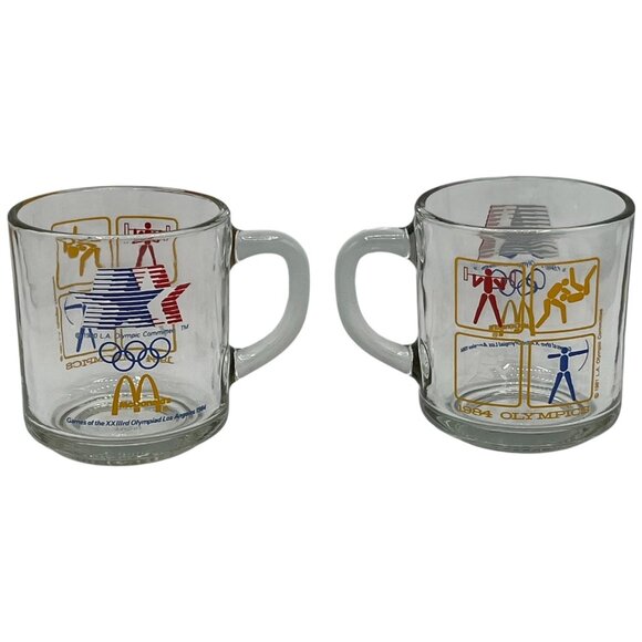 Pair of 1984 McDonalds Olympic Glass Mugs LA Olympic Committee Logo Sports Icons - Picture 7 of 8